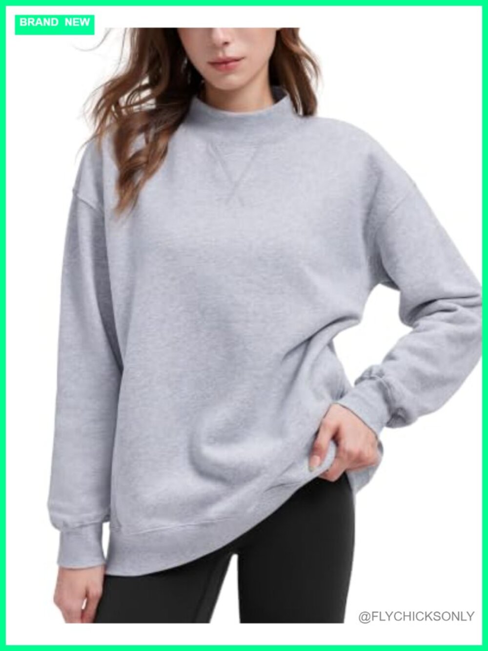 Oversized Mock Neck Cotton Pullover Sweatshirt Long Sleeve
